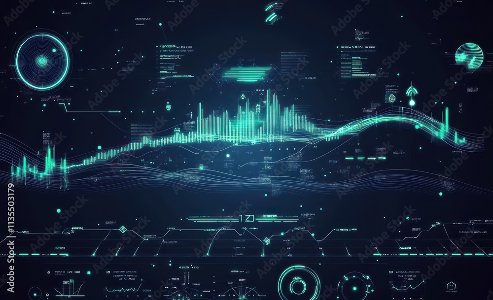 Aufkleber futuristic data display with charts, lines, graphs, and circles.