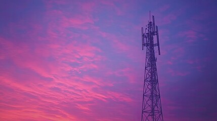 Vibrant Sunset Sky Behind a Telecommunication Transmission Tower