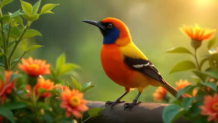 Obraz premium Colorful Courtship of the Flame Bowerbird