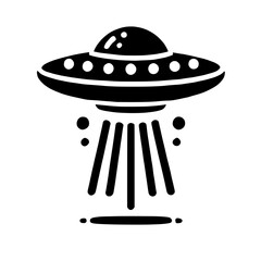UFO Icon: A simple yet striking black and white illustration of a classic UFO, complete with beams of light and a subtle shadow, perfect for adding a touch of sci-fi intrigue to your designs.