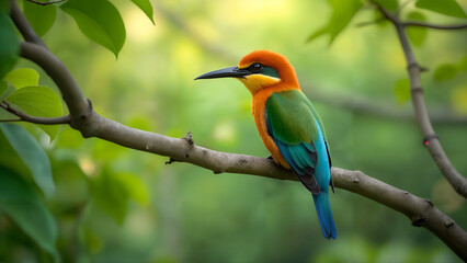 Fototapeta premium European Bee-eater Perched on a Branch in Nature