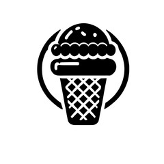 Ice Cream Cone Icon: A delectable black and white illustration of an ice cream cone, perfect for menus, branding, and dessert-themed designs.