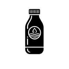 Water Bottle Icon: A clean and minimalist black and white icon of a water bottle, perfect for representing hydration, health, and wellness.  