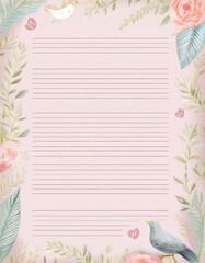 Pretty stationery with floral accents and birds. Perfect for writing letters or notes!