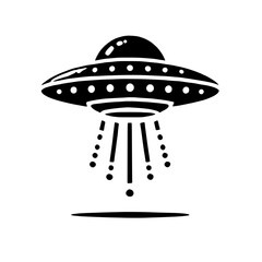 UFO Icon: A sleek and minimalist black and white illustration of a classic flying saucer, capturing the enigma and fascination of extraterrestrial exploration. Perfect for science fiction.