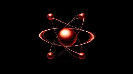 Red Atom Model with Electrons Orbiting in a Dark Background