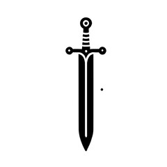 Sword of Valor: A sharp and bold silhouette of a sword, symbolizing strength, power, and protection. Ideal for designs and illustrations related to fantasy, history, or mythology. 