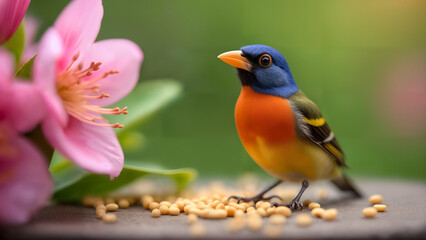 Fototapeta premium Colorful Painted Bunting in a Garden
