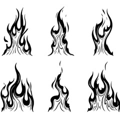 Fiery Flames: Six Unique Black and White Fire Designs 