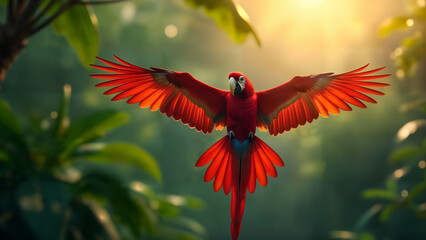 Red-and-Green Macaw in Tropical Jungle