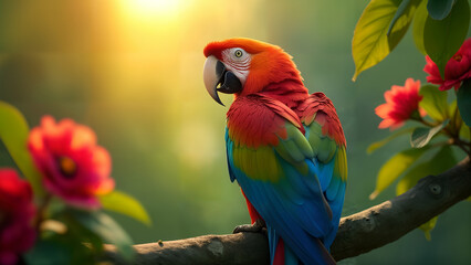 Obraz premium Colorful Macaw in a Tropical Setting