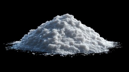 Pile of White Granulated Salt Isolated on Black Background