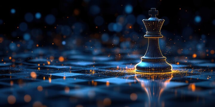 Holographic King Chess Piece, intricate glowing lines, digital design, vibrant colors, modern aesthetic, futuristic gaming theme
