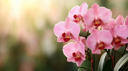 Delicate Pink Orchids Blooming in Soft Sunlight