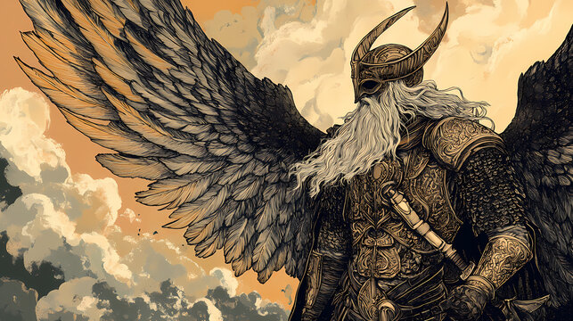 Valhalla awaits: warriors' eternal home. norse mythology. illustration. Eternal. Illustration