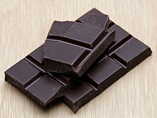 Dark Chocolate Squares on Wooden Surface Delicious Treat
