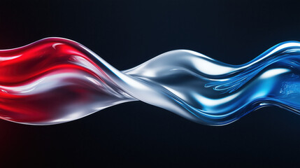 Abstract 3D Flowing Liquid-Like Wave Textures in Red, Blue, and Silver Gradient