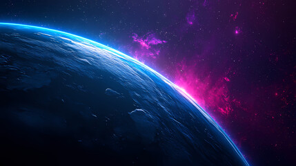 Obraz premium Neon synthwave sci-fi planet landscape - generative ai. beautiful simple ai generated image in unique. Eternal. Illustration