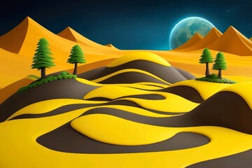 Beautiful and Peaceful Nature Scenery Illustration Landscape Countryside Tranquil Vibrant and Colorful