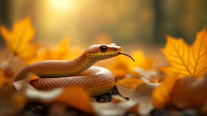 Fototapeta premium Corn Snake in Autumn Leaves