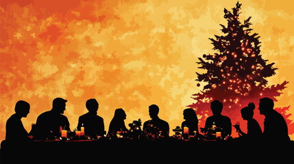 Fototapeta premium Multi-Generational Family Silhouette at Christmas Dinner, Multi-Generational Christmas DinnerChristmas day, New Year's Eve, Happy New Year