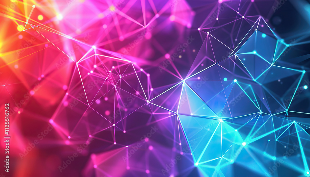 Poster abstract network of interconnected lines and nodes in varying colors