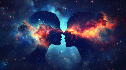 Cosmic nebulae art symbolizing eternal love and celestial union in space. concept celestial love, nebula art, eternal union, cosmic symbolism, space inspiration. Eternal. Illustration
