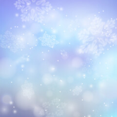 Naklejka premium Christmas snowfall. Winter snow background. Blue sky with falling snow, snowflake. Fantazy design template. Eps 10