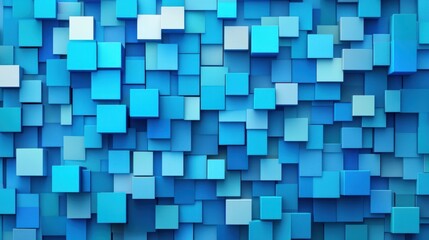 Abstract Blue Cube Mosaic: A 3D Render of Varied Sized Cubes in Shades of Blue, Creating a Textured and Dynamic Visual Composition.