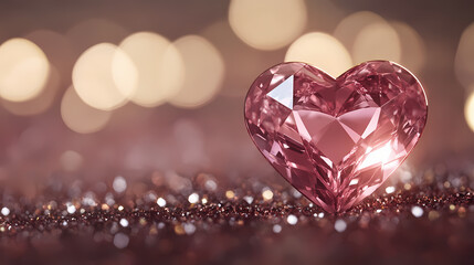 Fototapeta premium A shiny heart-shaped gemstone on a brown bokeh background. symbol eternal love. Eternal. Illustration