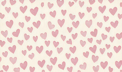 A pattern of pink hearts on a light background, ideal for romantic themes.