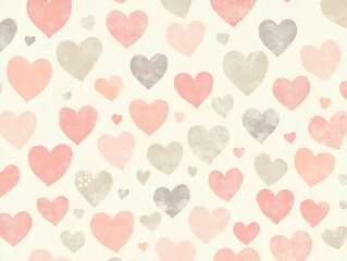 A pattern featuring various hearts in soft colors on a light background, ideal for romantic themes.