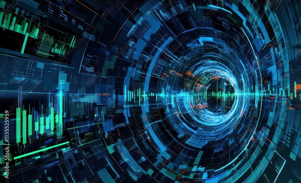Aufkleber abstract digital tunnel with glowing data.