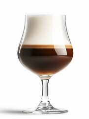 A glass filled with layered coffee and cream, showcasing a rich, inviting beverage.