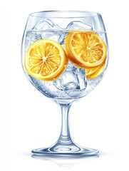 A refreshing glass of water with ice and lemon slices.