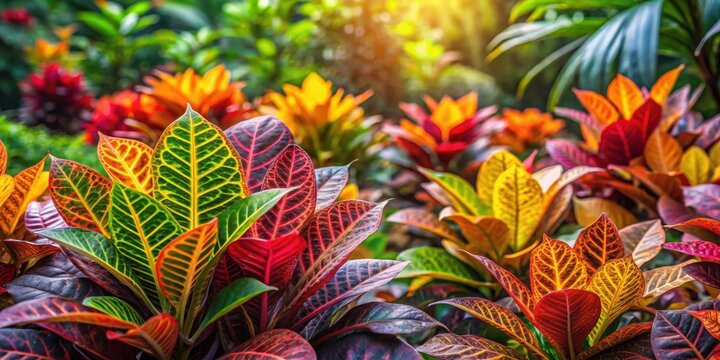 Beautiful Kroton flower garden plant with vibrant colorful leaves, Kroton, flower, garden, plant, colorful, leaves