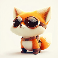 Adorable fox character wearing goggles and harness, playful vibe