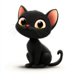 Cute black cat with big eyes, cartoon style, playful and friendly