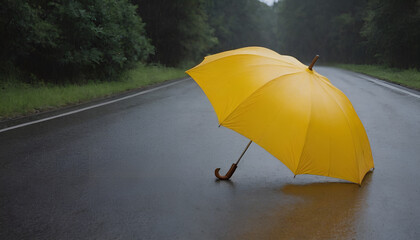 yellow umbrella on the rood during a rainy day