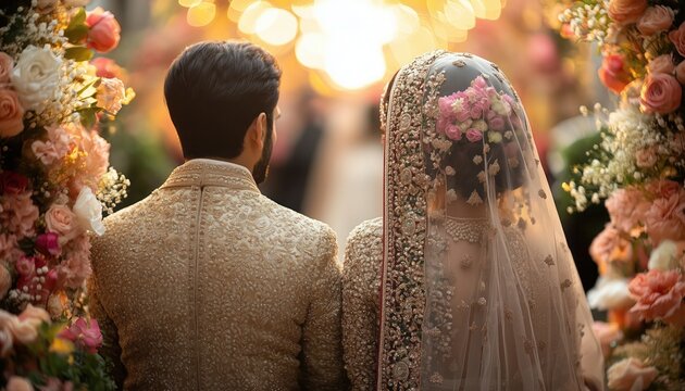 Intimate Nikah Ceremony Under Floral Arch with Bride and Groom Sharing Vows