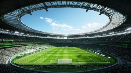 Modern Stadium Filled With Spectators Watching Soccer