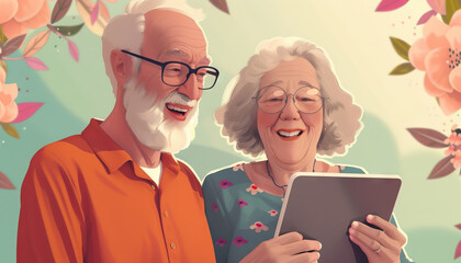 Smiling Senior Couple Using Tablet Computer