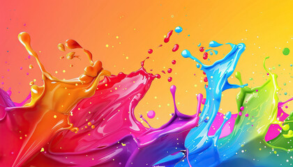 Multicolored Paint Splashes on Orange Background