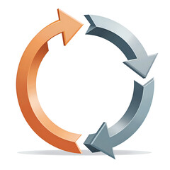 Dynamic circular arrows representing continuous improvement and transformation process in modern design, 3d rendering of abstract design concept.