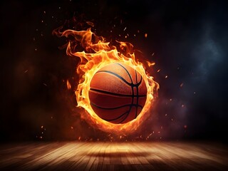 Basketball on fire an action packed sports concept featuring a flaming basketball symbolizing intensity and excitement in the world of competitive sports