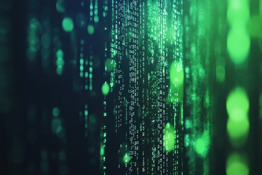 Abstract green digital code flowing down.