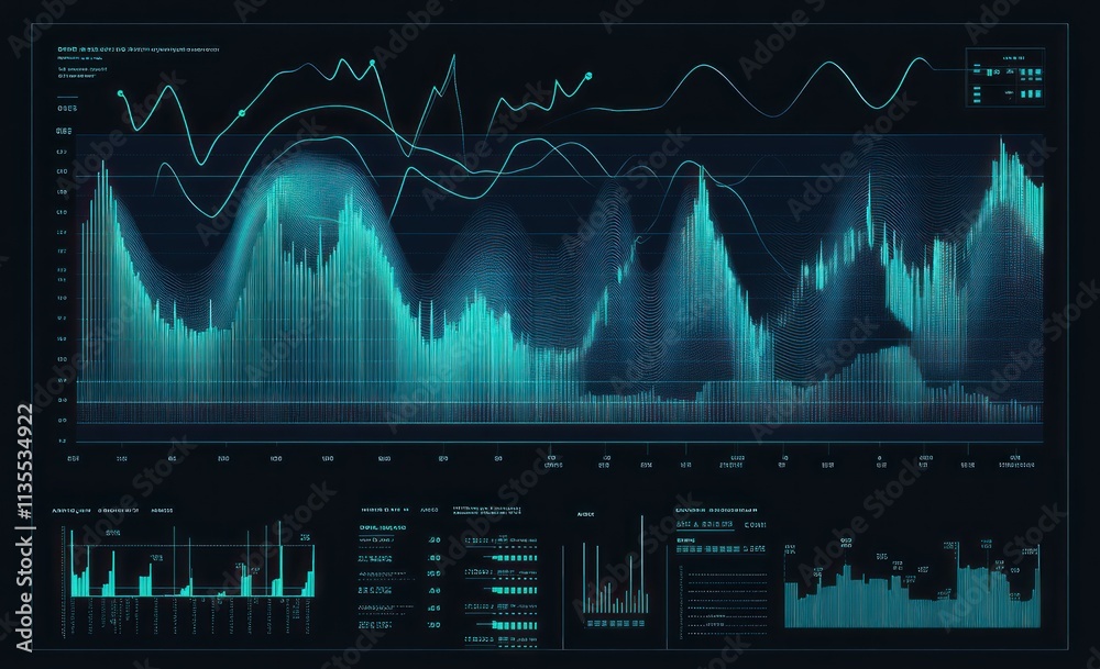 Poster Cyan data graphs on dark UI.