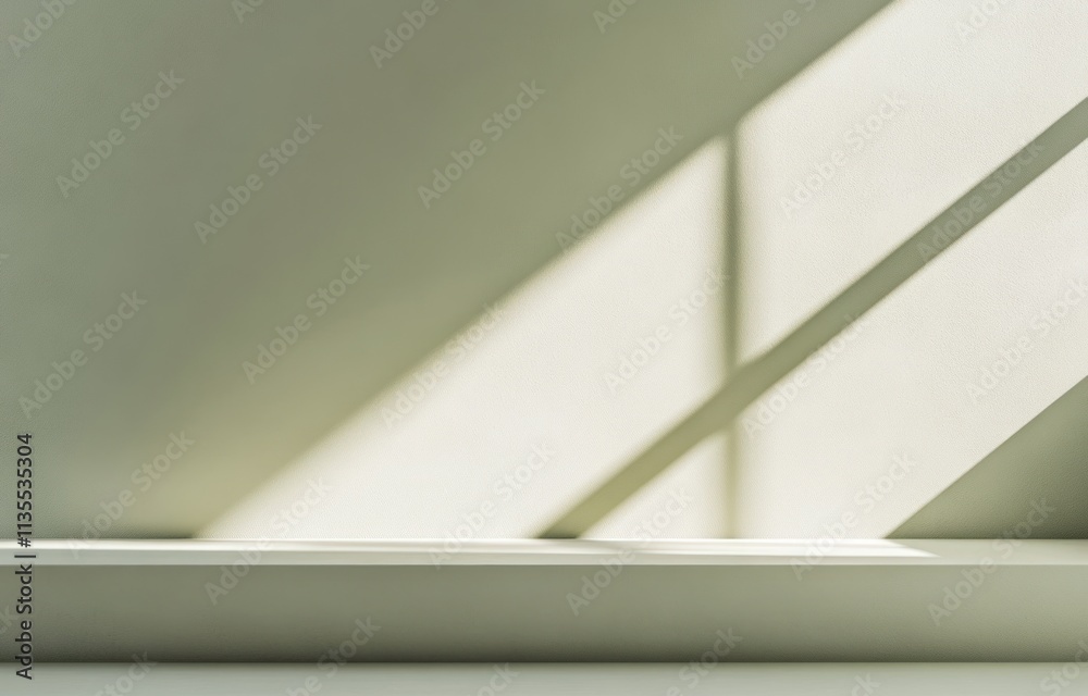 Poster Light casts shadows on a white shelf and wall.