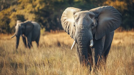Fototapeta premium African Elephant in Savanna. Majestic Wildlife. Endangered Species.