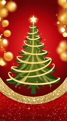 Christmas tree, holiday decorations, sparkling lights, festive atmosphere, glowing stars, winter scene, warm colors, celebration This enchanting image features a beautifully lit Christmas tree